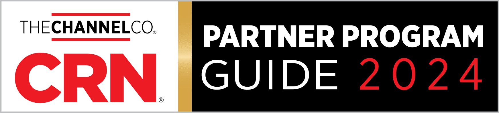 The image is a horizontally rectangular banner with a black background. It features the text "THECHANNELCO. CRN Partner Program Guide 2024" in white and red letters, with a small gold vertical bar on the left edge.