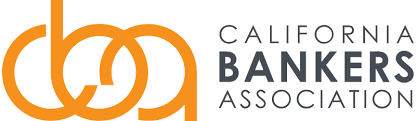 Logo of the California Bankers Association. The logo features the letters "cba" in a stylized orange font, with "CALIFORNIA BANKERS ASSOCIATION" written in gray capital letters to the right.