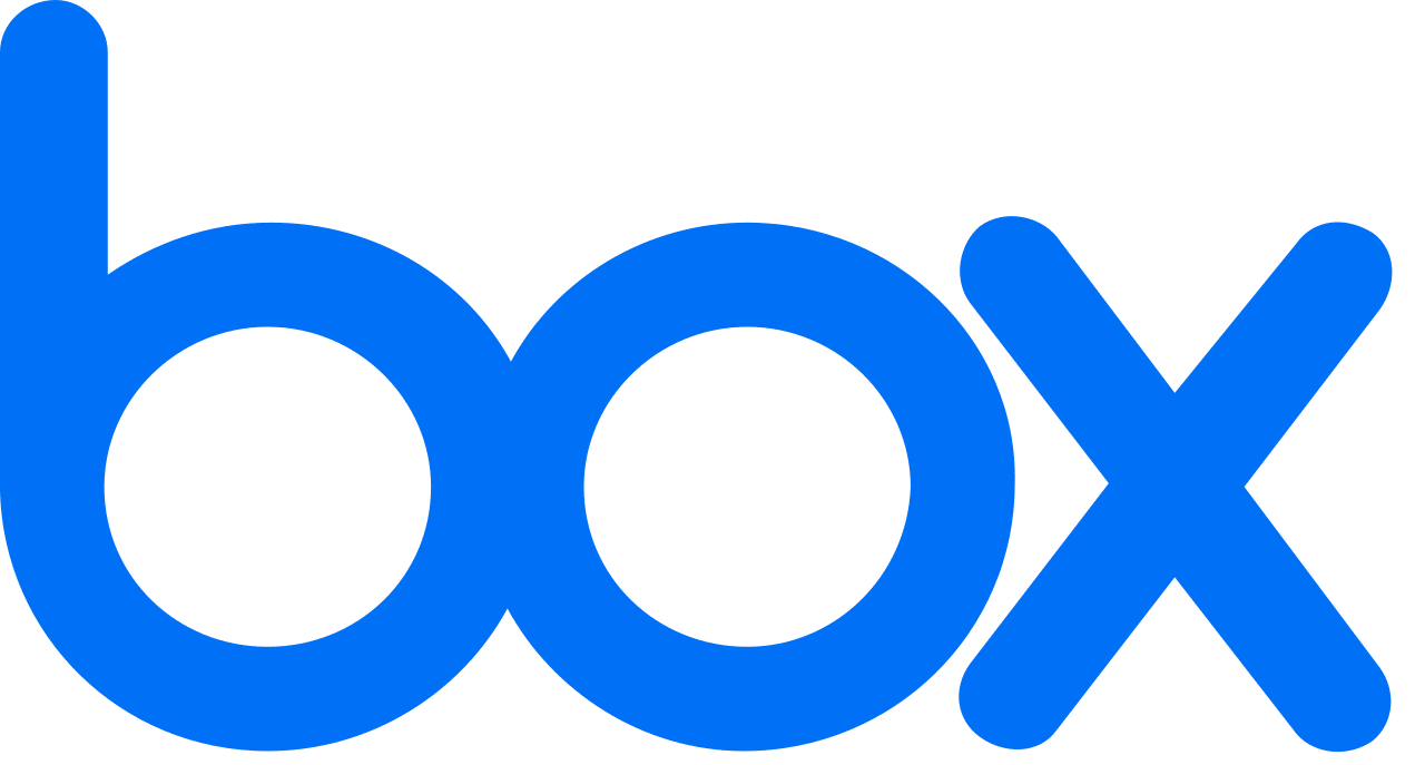The image shows the Box logo, which consists of the word "box" in lowercase, written in a bold, smooth, and rounded font in a solid blue color.