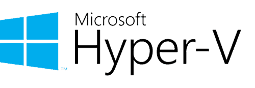 The image shows the Microsoft Hyper-V logo, featuring a blue Windows logo on the left and the text "Microsoft Hyper-V" in black on the right. Hyper-V is a hypervisor for creating virtual machines on Windows operating systems.