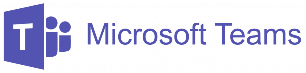 Logo of Microsoft Teams. The purple icon consists of the letter 'T' along with simplified human figures in a chat bubble-like shape, next to the text "Microsoft Teams".