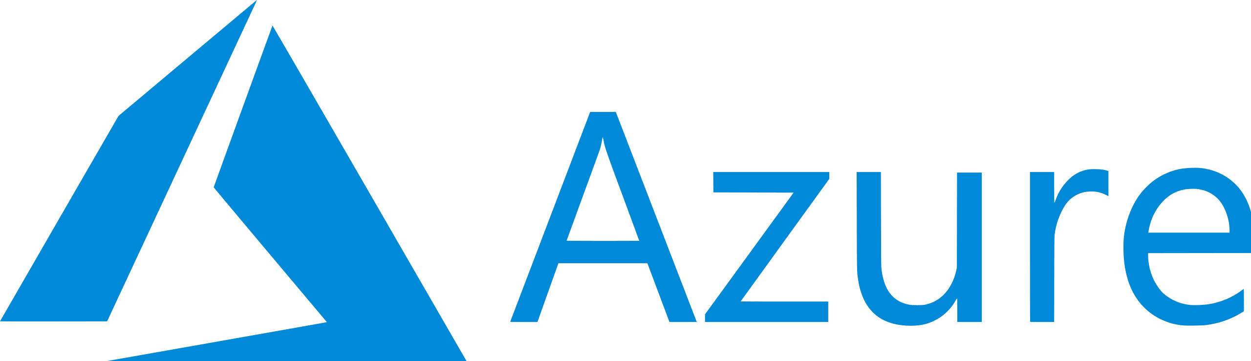 The image shows the Microsoft Azure logo. The logo features a stylized, angular blue "A" shape on the left, representing a cloud, accompanied by the word "Azure" written in a sans-serif font on the right. The entire graphic is in blue.