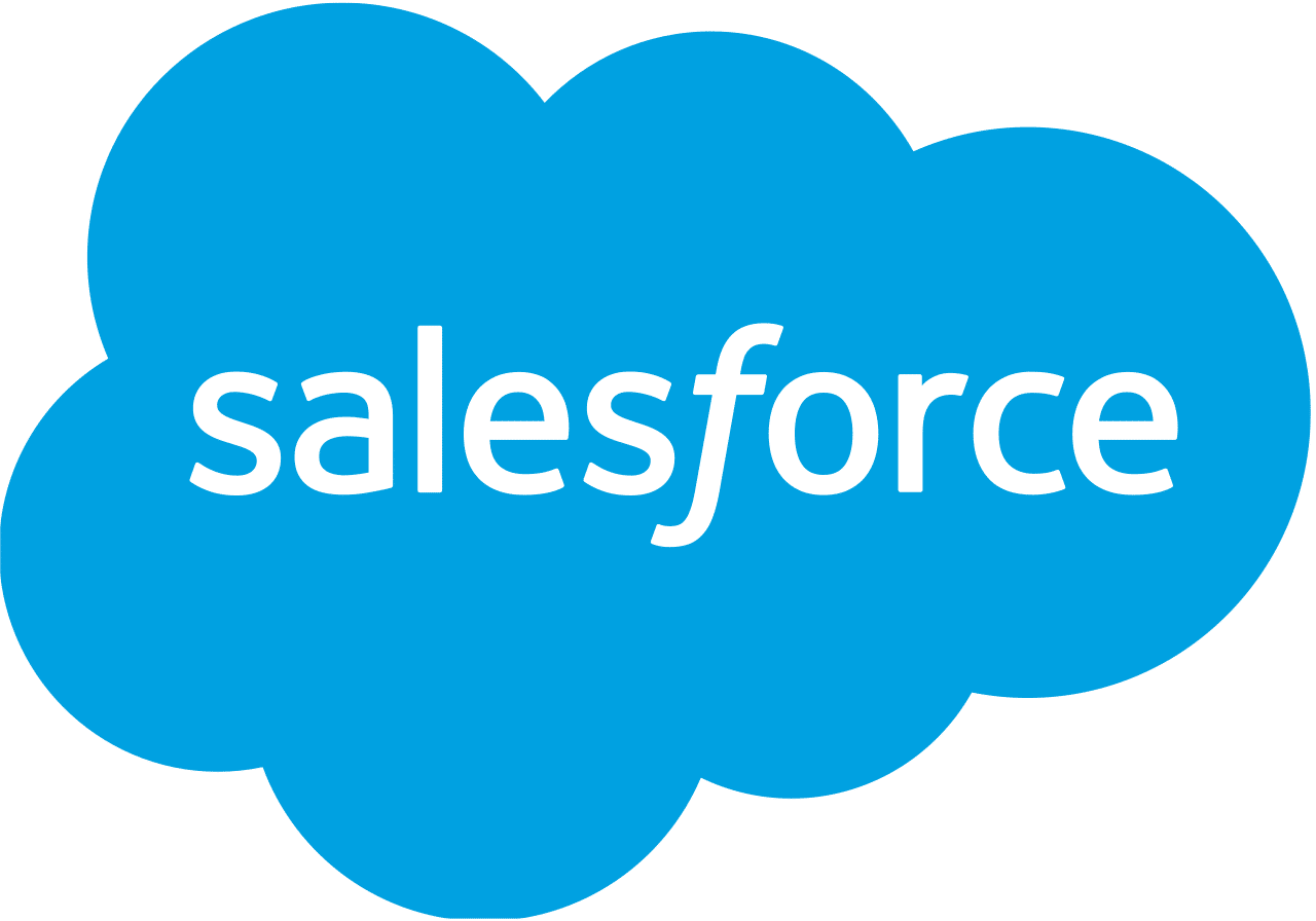 Salesforce logo featuring white lowercase text "salesforce" inside a blue cloud shape.