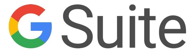 The image displays the logo for G Suite, featuring a capital "G" with the signature Google color scheme (blue, red, yellow, green) followed by the word "Suite" in gray text.