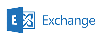 Logo of Microsoft Exchange with a stylized blue door. On the left, a blue rectangular icon with the white letters "E" and "X" intersecting. To the right, the word "Exchange" in blue text.