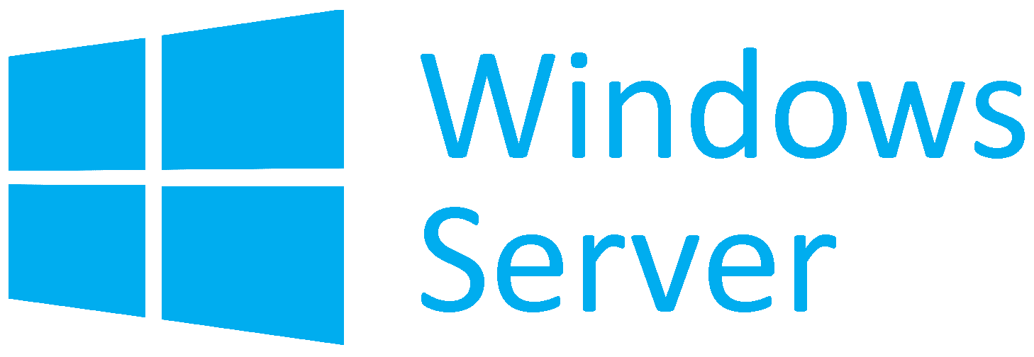 The image shows the Windows Server logo, which includes a stylized blue window pane icon on the left and the text "Windows Server" in blue on the right.